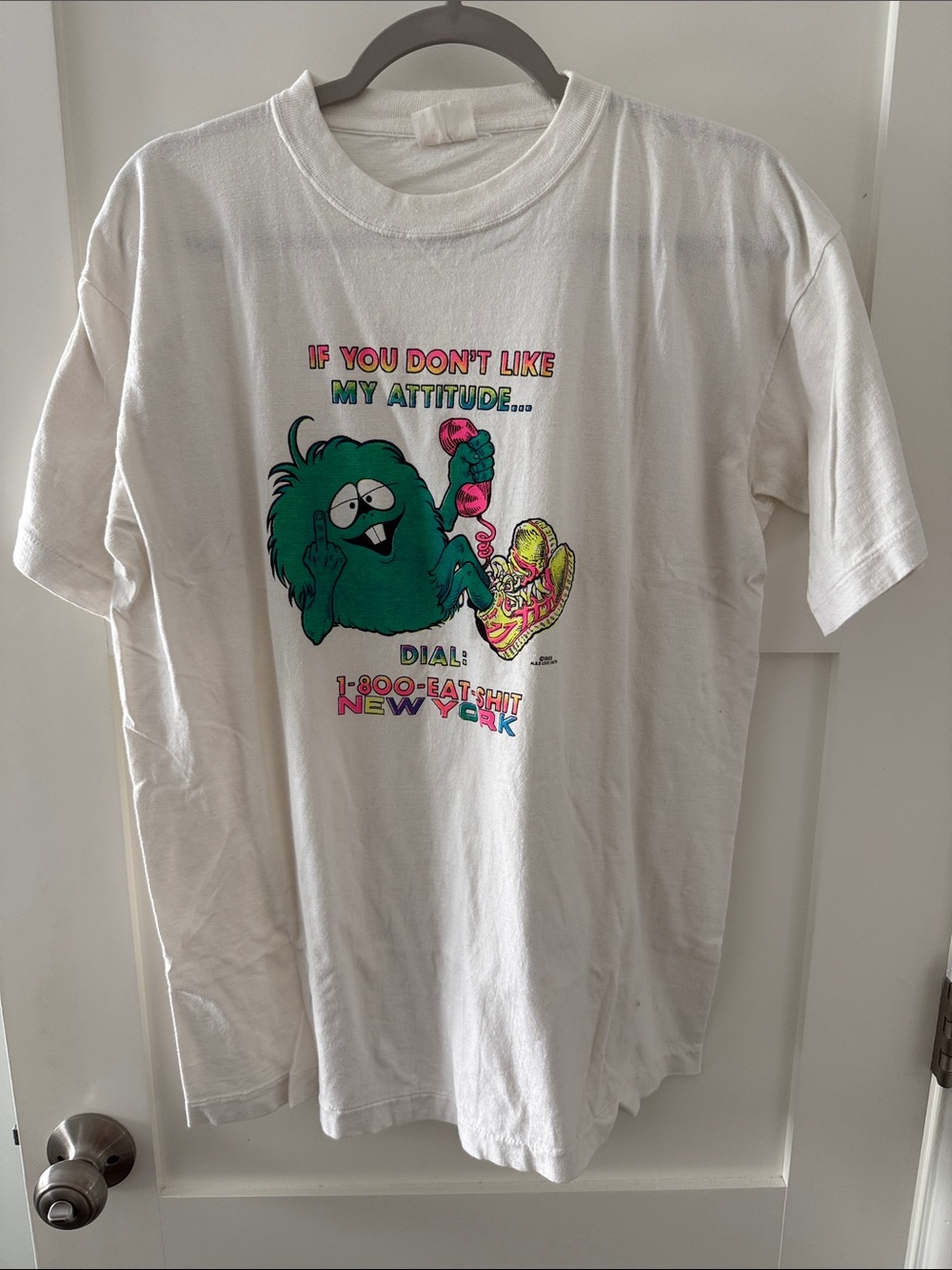 Vintage White Tee with Green Character Graphic AUTHENTIC VINTAGE 1988